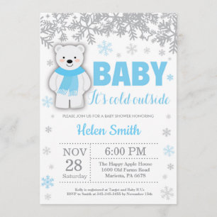 Invitación Chico azul de invierno de oso polar con copo de ni