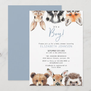 Invitación Chico Azul Dulce Bosque Animales Fiesta de Niño