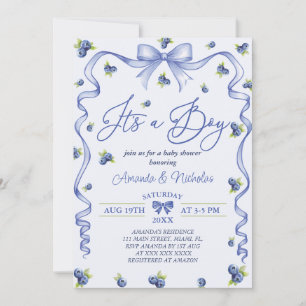 Invitación Chico Azul Fiesta de Bebé Arándanos