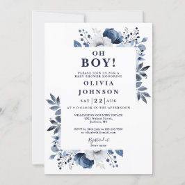 Invitación Chico Azul Floral Todo En Uno Baby Shower