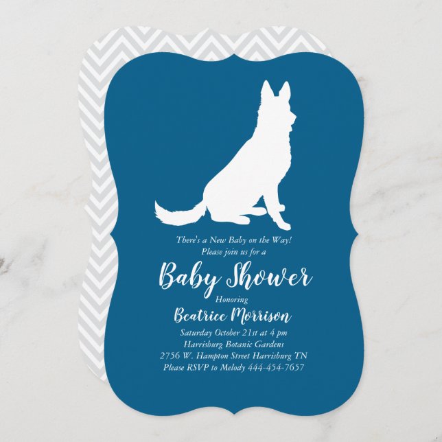 Invitación Chico Azul Francés del Pastor Alemán Baby Shower (Anverso / Reverso)