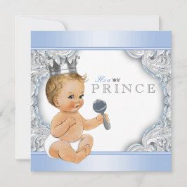 Invitación Chico Azul Plateado Príncipe Baby Shower