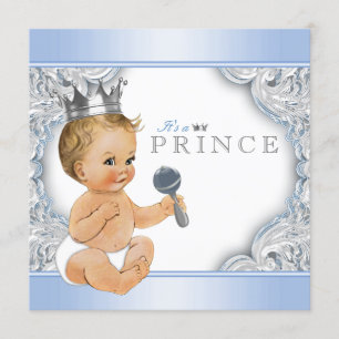 Invitación Chico Azul Plateado Príncipe Baby Shower