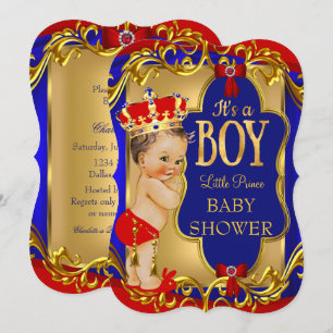 Invitación Chico Azul Rojo Real Príncipe Baby Shower