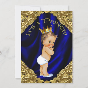 Invitación Chico azul y dorado Baby Shower