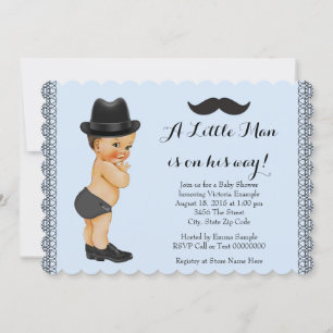 Invitación Chico azul y ducha de bebé con bigote negro