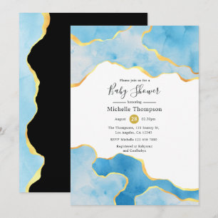 Invitación Chico Baby Blue y Ágata Dorada Baby Shower