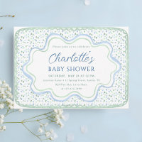 Chico Baby Shower de Acuarela Azul y Verde Salvia