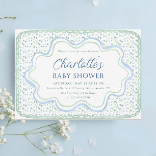 Invitación Chico Baby Shower de Acuarela Azul y Verde Salvia