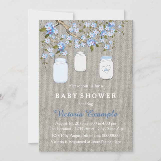 Invitación Chico Baby Shower de Arpillera (Anverso)