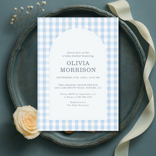 Invitación Chico Baby Shower de Gingham Azul (Subido por el creador)