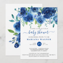 Chico Baby Shower Floral Acuarela Azul Moderno
