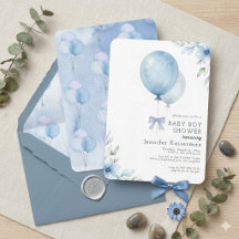 Chico Baby Shower Floral Globo de Acuarela Azul