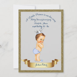 Invitación CHICO Baby Shower, marco purpurina, gris y oro.