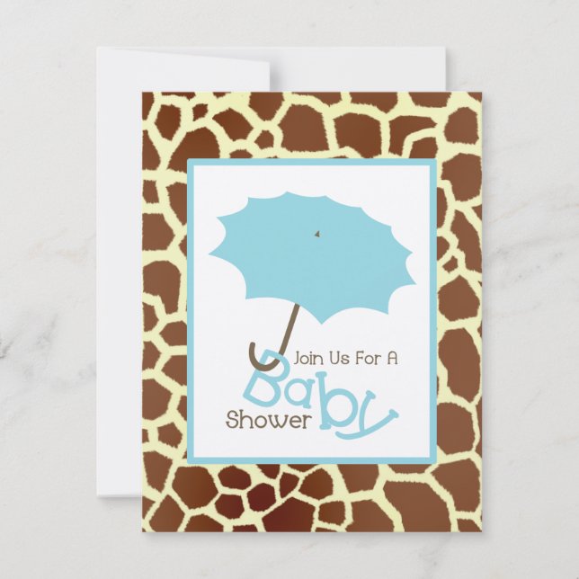 Invitación Chico Baby Shower - Paraguas azules e imagen de ji (Anverso)