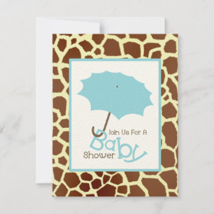 Invitación Chico Baby Shower - Paraguas azules e imagen de ji