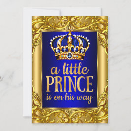 Invitación Chico Baby Shower Príncipe Real azul oro