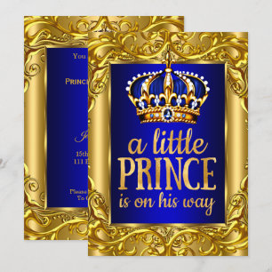Invitación Chico Baby Shower Príncipe Real azul oro