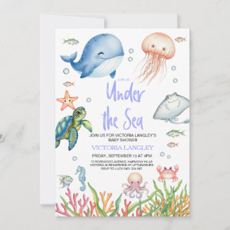 Invitación Chico Bajo El Mar Animales Oceánicos Baby Shower