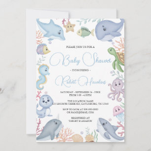 Invitación Chico Bajo El Mar Ocean Watercolor Baby Shower