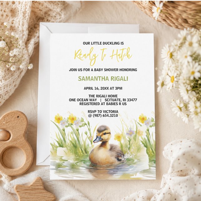 Invitación Chico Baño de Bebé Pato Acuarela (Cute Watercolor Duck Baby Boy Shower)