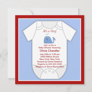 Invitación Chico Bebé Ballena Roja Azul Fiesta de Cumpleaños