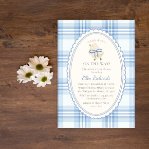 Invitación Chico Bebé de Cuadro Azul Fiesta de Baby Shower