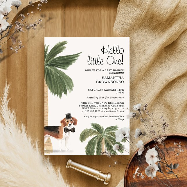 Invitación Chico Bebé de Perro Boho Baño Rústico Beagle (Subido por el creador)