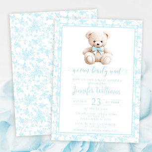 Invitación Chico bebé de shower con patrón floral de oso de p