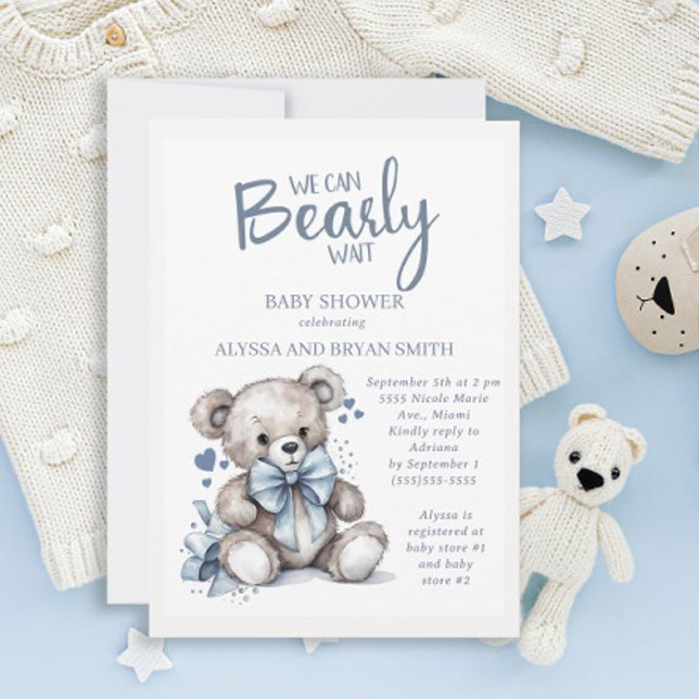 Invitación Chico Bebé Ducha Oso de Peluche Casi Esperamos  (Subido por el creador)