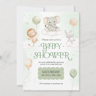 Invitación Chico Bebé Elefante Acuarela Baby Shower