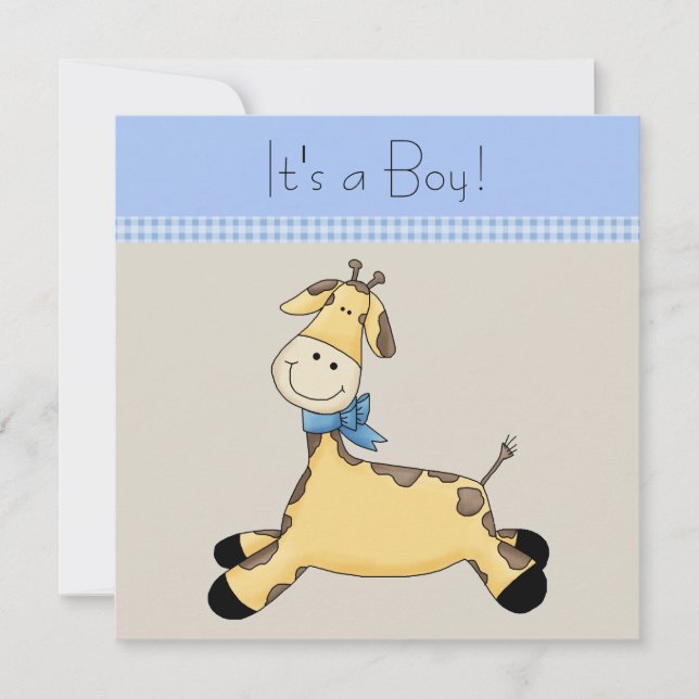 Invitación Chico Bebé Jirafa Azul Marrón Shower (Anverso)