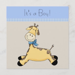 Invitación Chico Bebé Jirafa Azul Marrón Shower