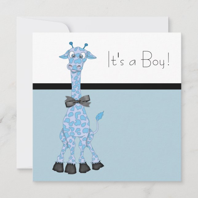 Invitación Chico Bebé Jirafa Caprichosa Azul Negro Shower (Anverso)