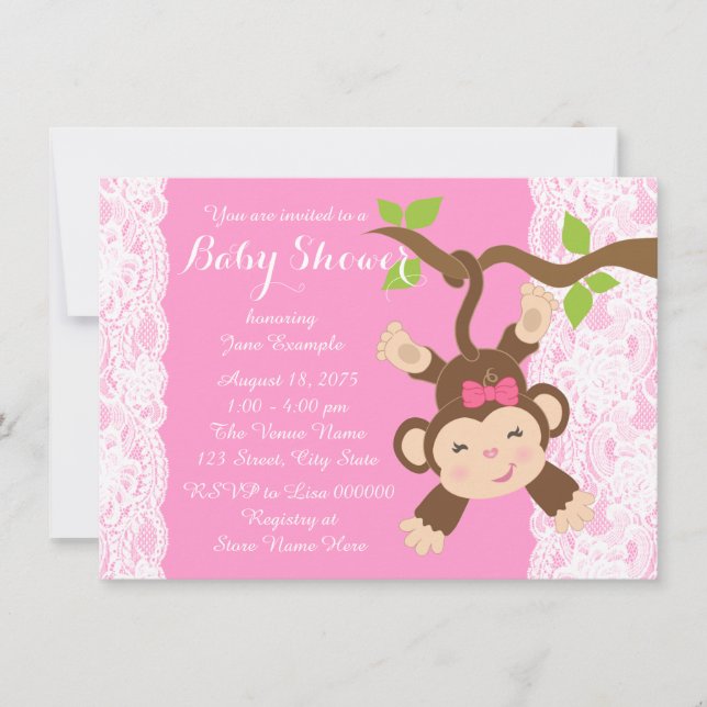 Invitación Chico Bebé Niña con Encaje Rosa (Anverso)