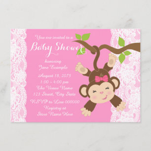 Invitación Chico Bebé Niña con Encaje Rosa