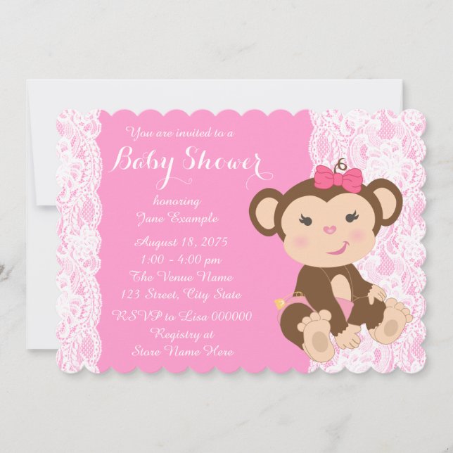 Invitación Chico Bebé Niña con Encaje Rosa (Anverso)