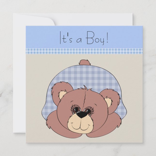 Invitación Chico Bebé Oso de Peluche Azul Marrón Shower (Anverso)