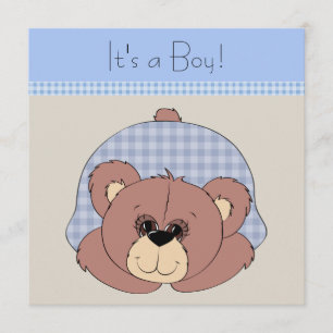 Invitación Chico Bebé Oso de Peluche Azul Marrón Shower