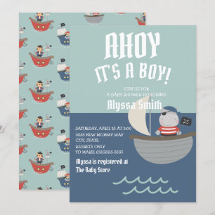 Invitación Chico Bebé Pirata Azul Baby Shower