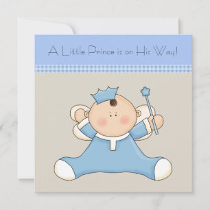 Invitación Chico Bebé Príncipe Beige Azul Baby Shower