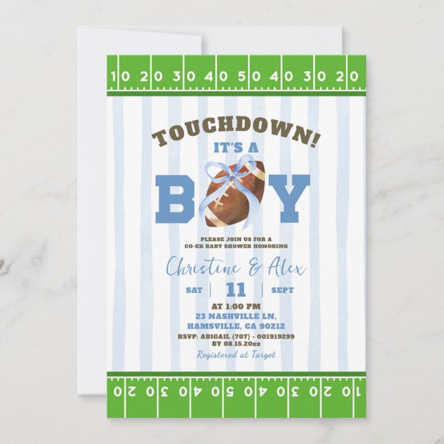 Invitación Chico Bebé Quirky Touchdown Shower de Cumpleaños (Anverso)