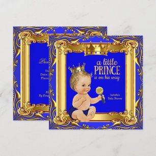 Invitación Chico bebé rubio Baby Shower Príncipe Real Azul Or