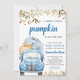 Invitación Chico Blue Pumpkin Truck Baby Shower