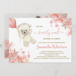 Invitación Chico Boho Oso Flores Rosa Hierba de Pampa Baby Sh