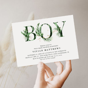 Invitación Chico BOY Baby Shower Botánico Verde Tropical y Do