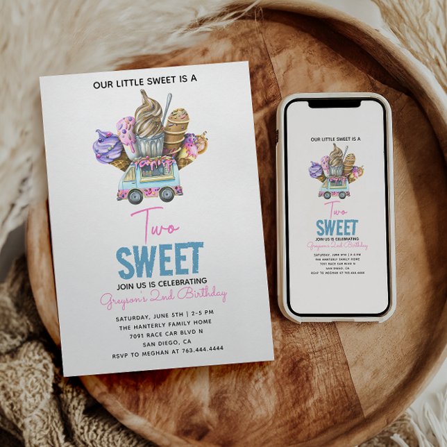 Invitación Chico Camión de Crema de Hielo Dos Dulce Fiesta de (Subido por el creador)