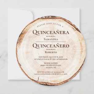 Invitación Chico Chica de los gemelos Rústicos Quinceañera Qu