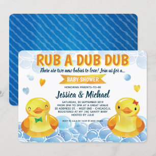 Invitación Chico-Chica de pato de goma gemelos Baby Shower