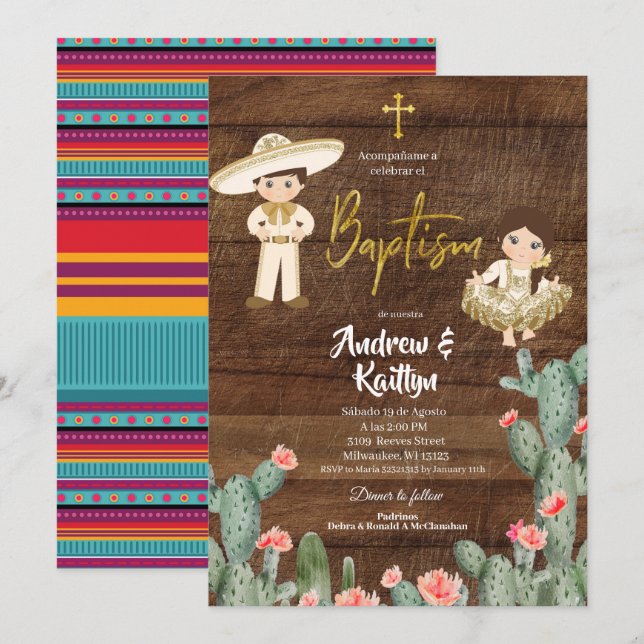 Invitación Chico Chica guerrero de oro ruso Twin Bautizo (Anverso / Reverso)